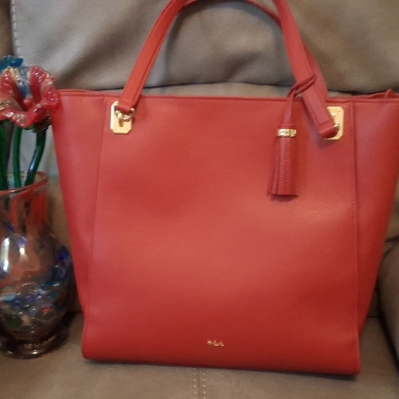 Lauren Ralph Lauren Red Tote Bag with Gold Accents - Picture 2 of 16